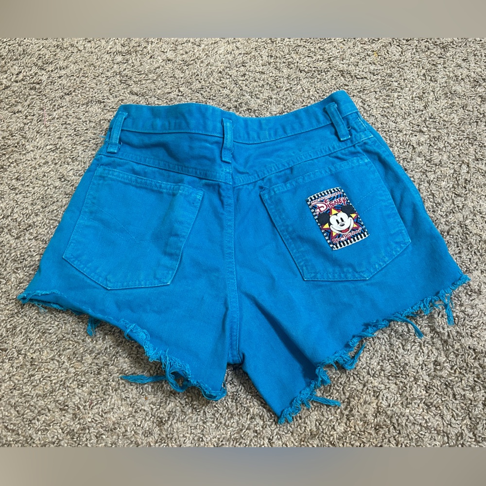 Vintage Disney x JouJou Denim Jean Shorts Mickey Mouse Teal Size 9/10 Cotton Y2K